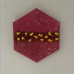 Hexagon Wall Art with Pink and Gold Accents